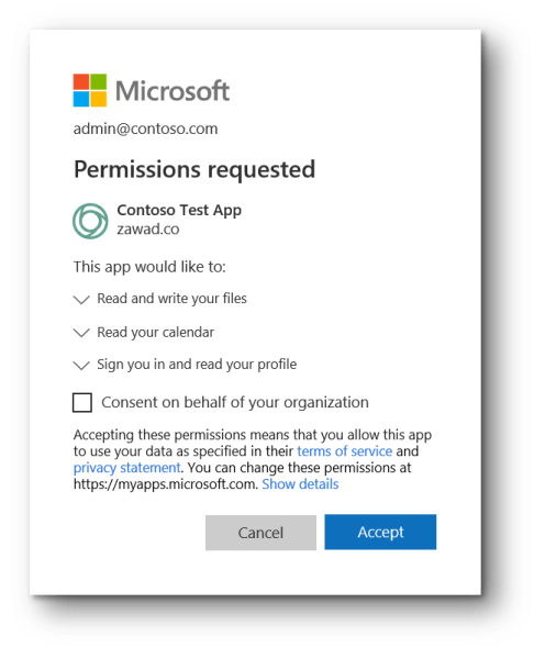 Microsoft demande permission Azure AD