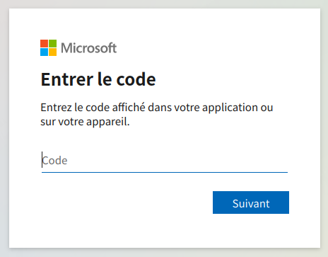 Exemple - Entrer le code Microsoft 