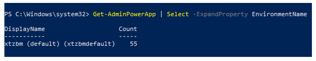 Display the number of applications in each environment