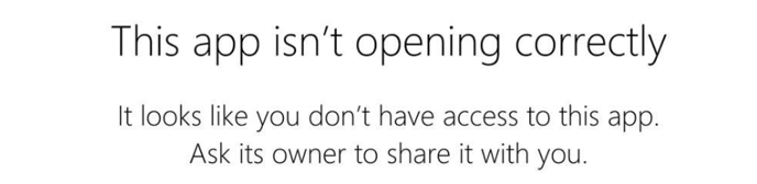 Exemple message d'erreur Power Apps accès
