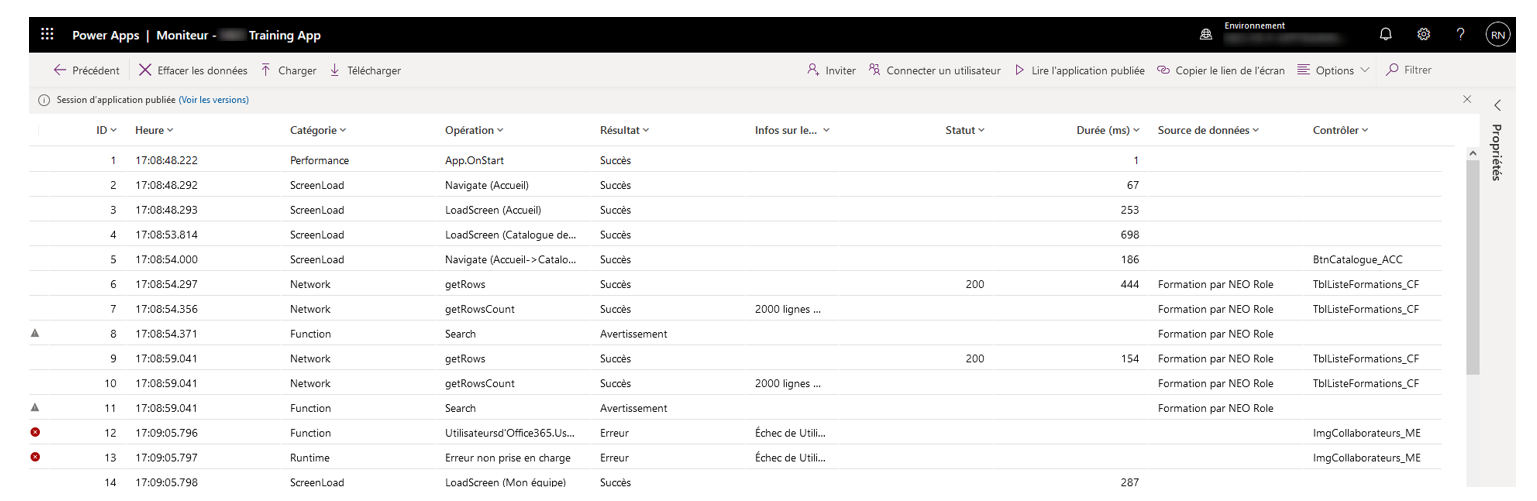 Suivre les éléments dans Power Apps