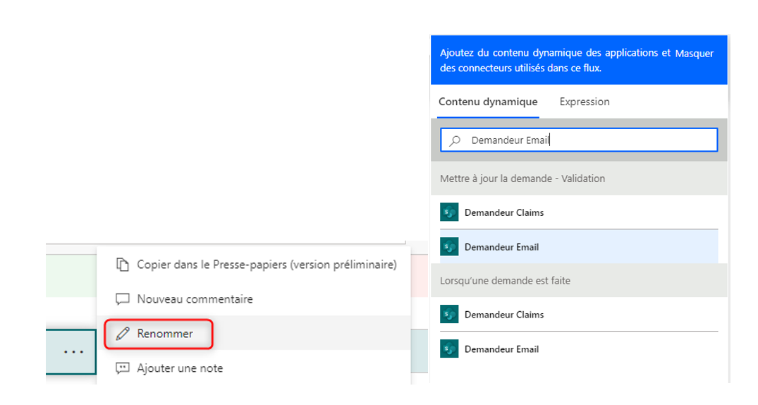 Renommage des actions dans Power Automate