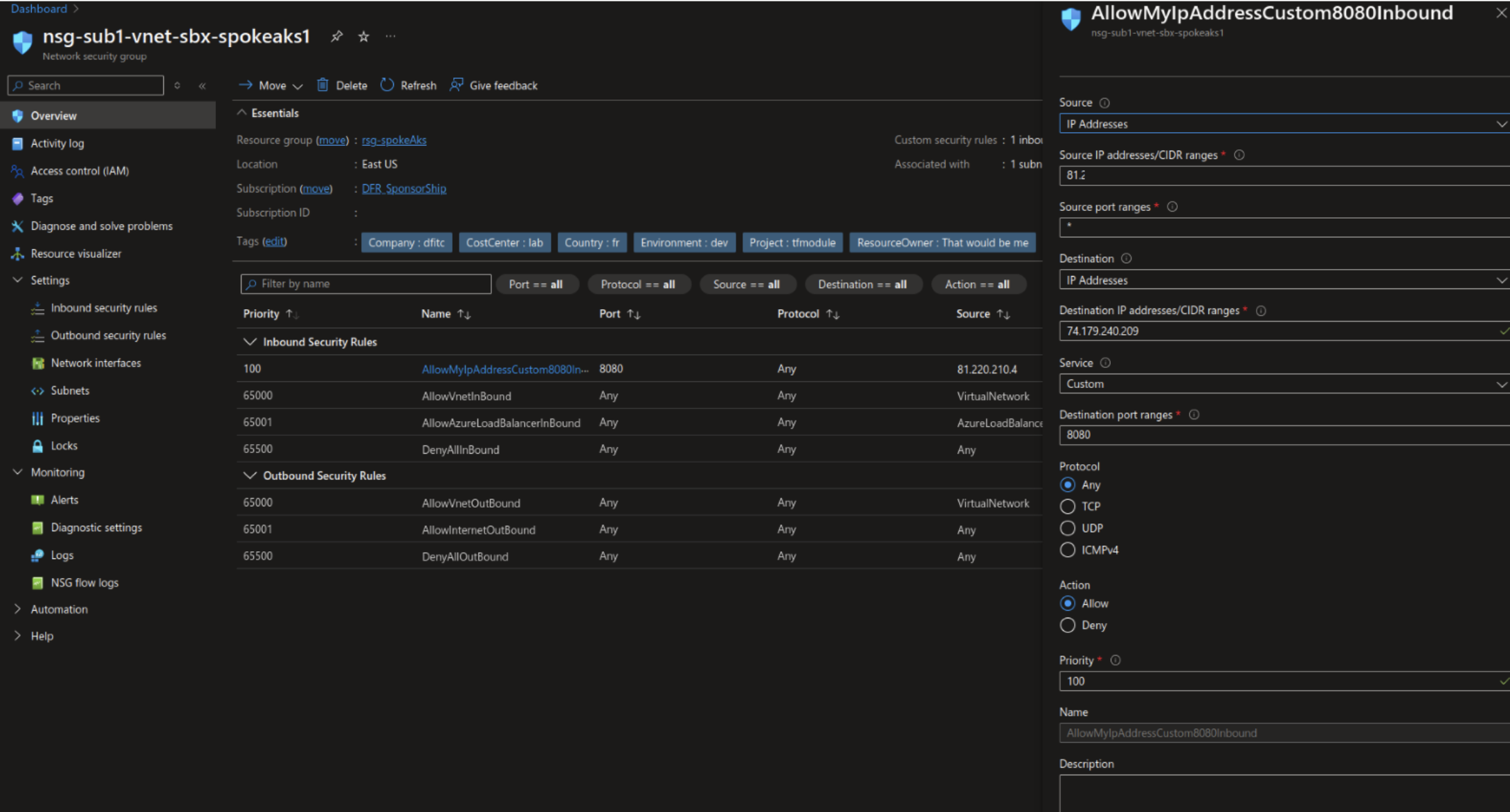 dashboard kubernetes Dans un environnement Azure, si les flux ne sont pas bloqués par un NSG non managé par AKS.