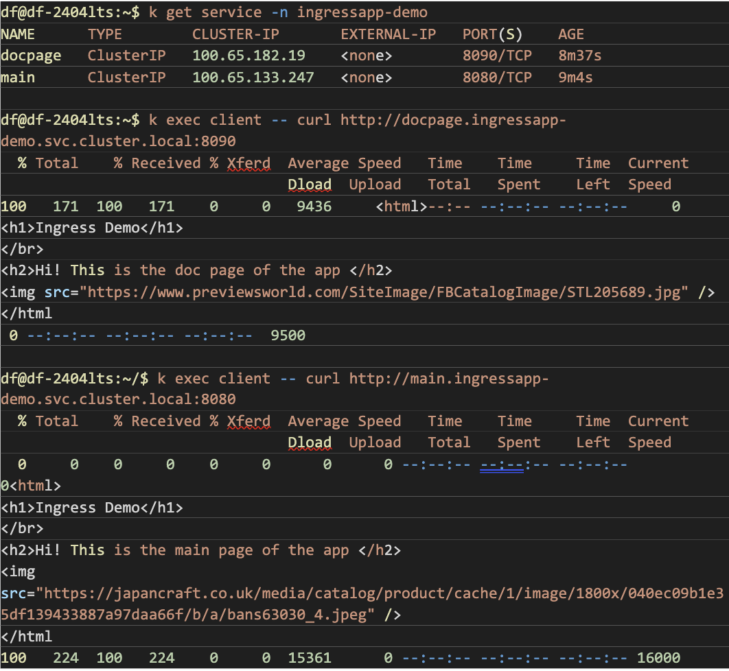 A présent, pour rendre notre application disponible avec une page main disponible sur le path http /main, et une page doc sur le path http /doc, il est nécessaire d’ajouter un ingress.